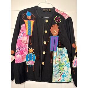 Julia Kim Embroidered Wearable Art Tapestry Lined Jacket SZ XL Cotton/Rayon/Flax
